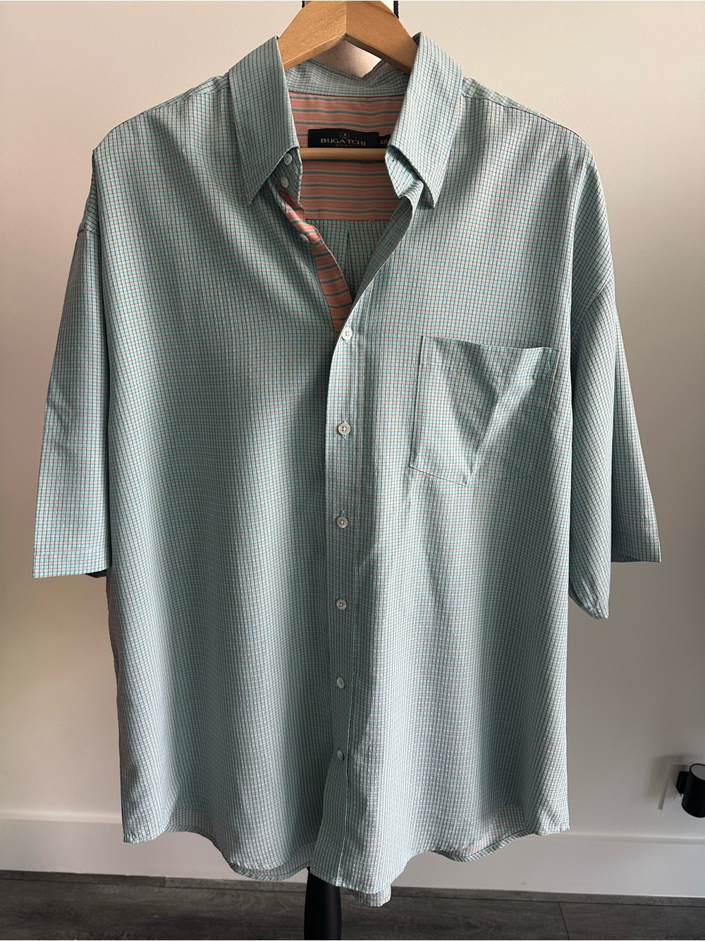 Bugatchi Men's Mint Green Micro-Check Short Sleeve Button-Down